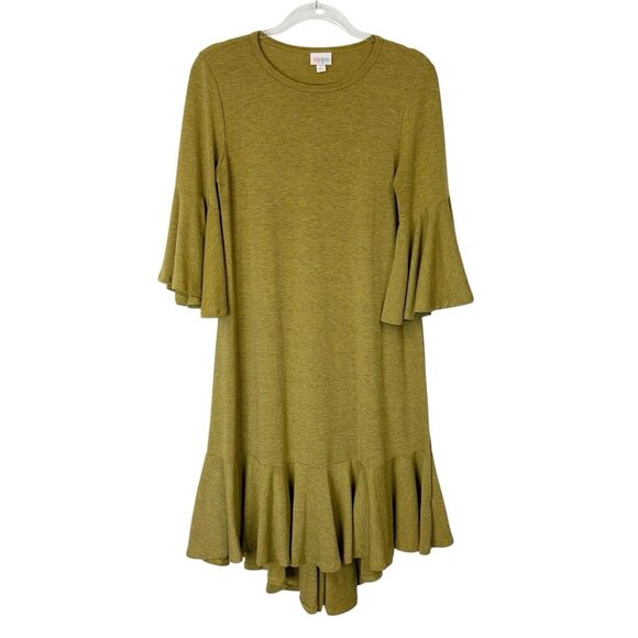 Lularoe Maurine Bell Sleeve Dress Womens Size Small Olive Mustard - Picture 1 of 10